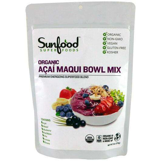 Основне фото товара Sunfood, Organic Acai Maqui Bowl Mix, Ягоди Асаї, 170 г
