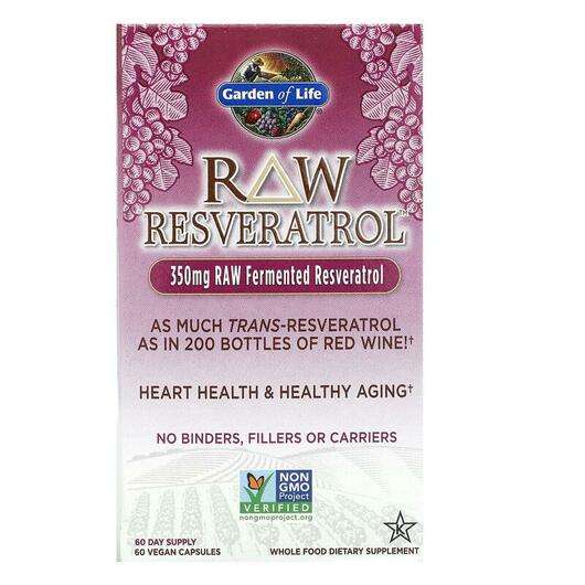 Основне фото товара Garden of Life, RAW Resveratrol 350 mg, Ресвератрол, 60 капсул