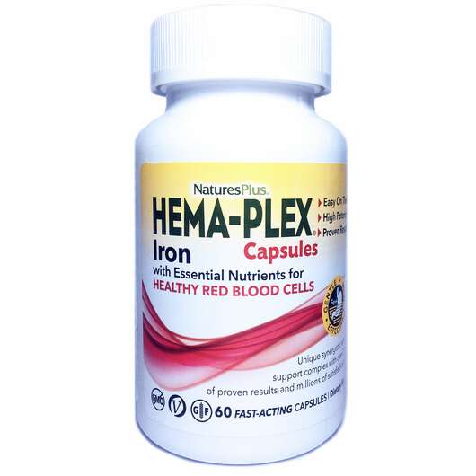 Основне фото товара Natures Plus, Hema-Plex Capsules, Гемаплекс, 60 капсул