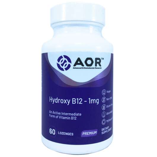 Основне фото товара AOR, Hydroxy B12 1 mg, Вітамін В12 Гідроксокобаламін, 60 пастилок