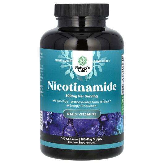 Основне фото товара Nature's Craft, Nicotinamide 500 mg, Нікотинамід НАД, 180 капсул
