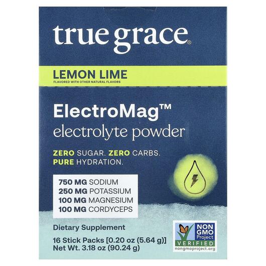 Основне фото товара True Grace, ElectroMag Electrolyte Powder Lemon Lime, Магній, 16 