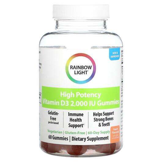 Основное фото товара Rainbow Light, Витамин D3, High Potency Vitamin D3 Peach 2000 ...
