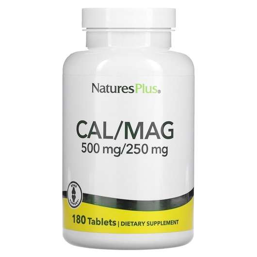 Основне фото товара Natures Plus, Cal Mag 500 mg 180, Кальцій Магній 500 мг, 180 т...