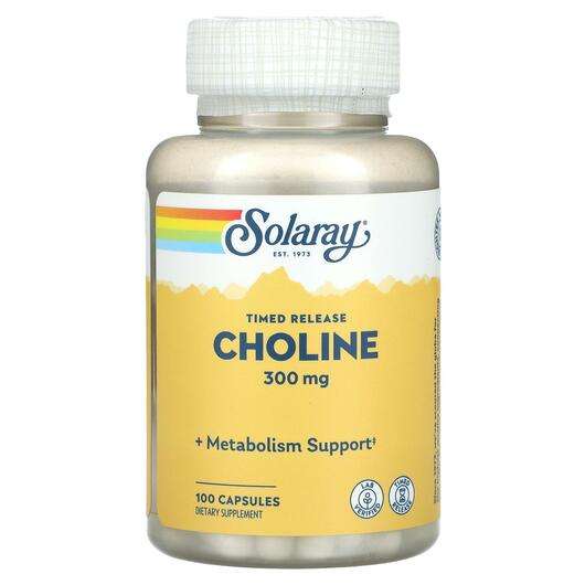 Основне фото товара Solaray, Timed Release Choline 300 mg, Вітамін B4 Холін, 100 к...