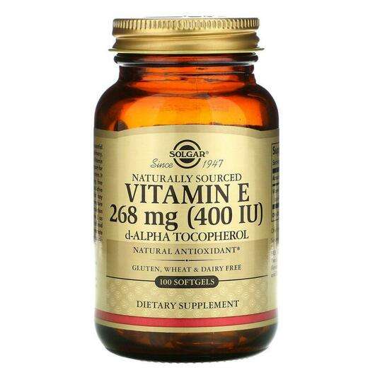 Основне фото товара Solgar, Vitamin E 400 IU, Натуральний вітамін Е 400 МО, 100 ка...