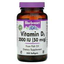 Bluebonnet, Витамин D3, Vitamin D3 2000 IU, 250 капсул