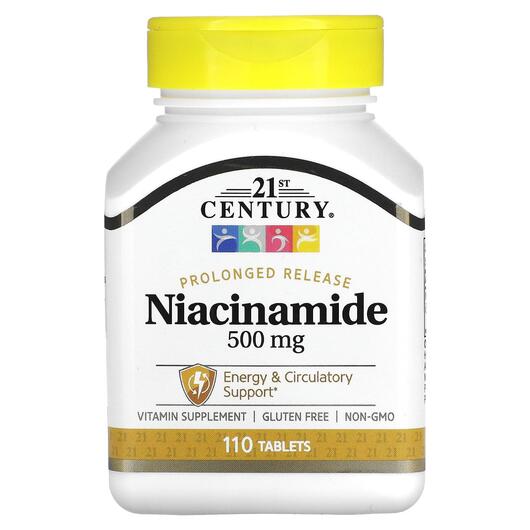 Основне фото товара Niacinamide 500 mg Основне фото товара 21st Century, Niacinamide 500 mg, Вітамін B3 Ніацин, 110 таблеток