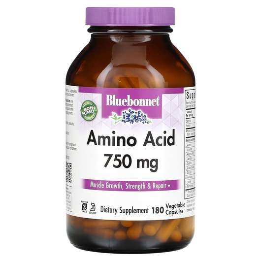 Основне фото товара Bluebonnet, Amino Acid 750 mg, Амінокислоти, 180 капсул