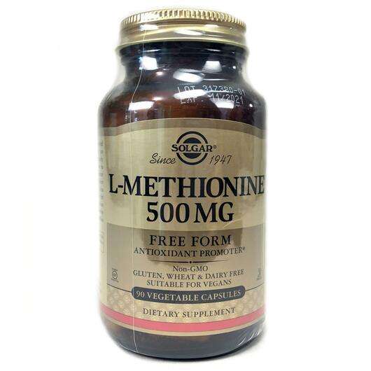 Основне фото товара Solgar, L-Methionine 500 mg, L-Метіонін 500 мг, 90 капсул