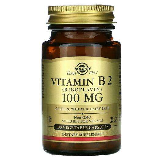 Основне фото товара Solgar, Vitamin B2 100 mg, Рибофлавін В2 100 мг, 100 капсул