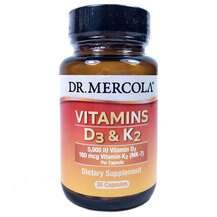 Dr. Mercola, Витамин D3 и K2, Vitamins D3 & K2, 30 капсул