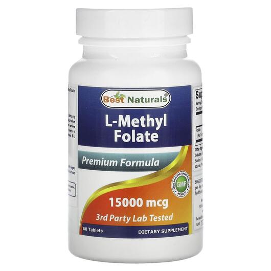 Основное фото товара Best Naturals, Метилфолат, L-Methyl Folate 15000 mcg, 60 таблеток