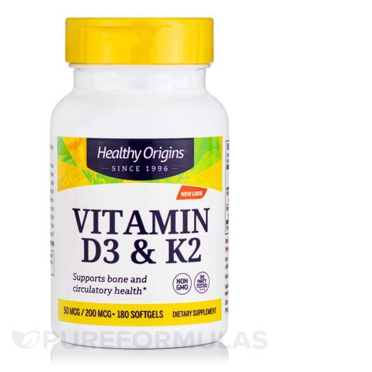 Основное фото товара Healthy Origins, Витамины D3 + K2, Vitamin D3 & K2 50 mcg ...