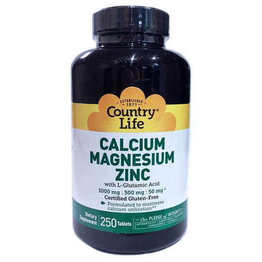 Основне фото товара Country Life, Calcium Magnesium Zinc, Кальцій магній і цинк, 2...