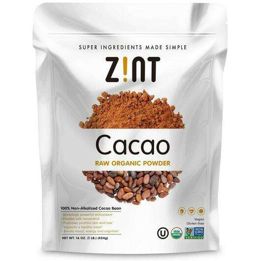 Основне фото товара Zint, Raw Organic Cacao Powder, Порошок Какао, 454 г