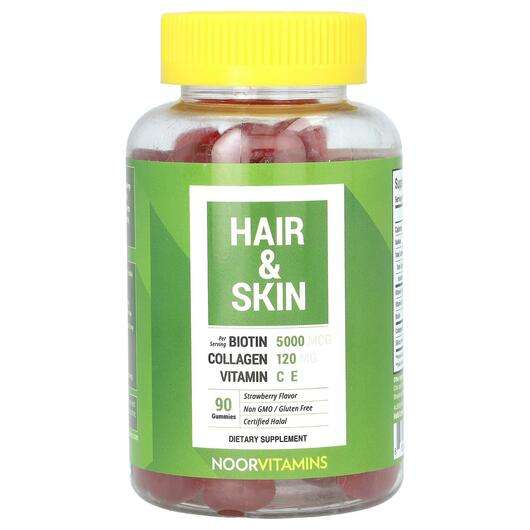 Основное фото товара Noor Vitamins, Кожа ногти волосы, Hair & Skin Gummies Stra...