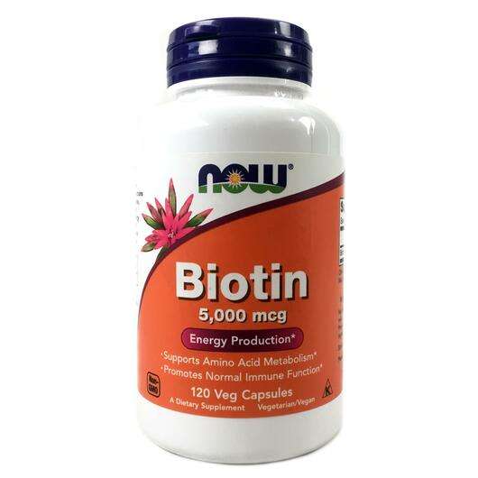 Основне фото товара Now, Biotin 5000 mcg, Біотин 5000 мкг, 120 капсул