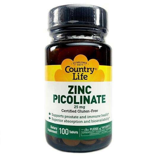 Основное фото товара Country Life, Пиколинат Цинка 25 мг, Zinc Picolinate, 100 табл...