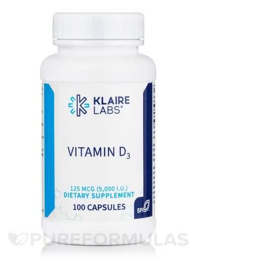 Основное фото товара Klaire Labs SFI, Витамин D3, Vitamin D3 5000 IU, 100 капсул
