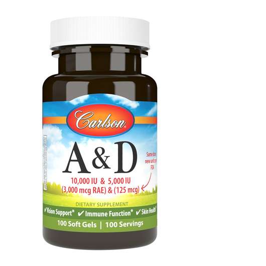 Основное фото товара Carlson, Витамины A и D, Vitamins A & D 10000 & 5000 I...