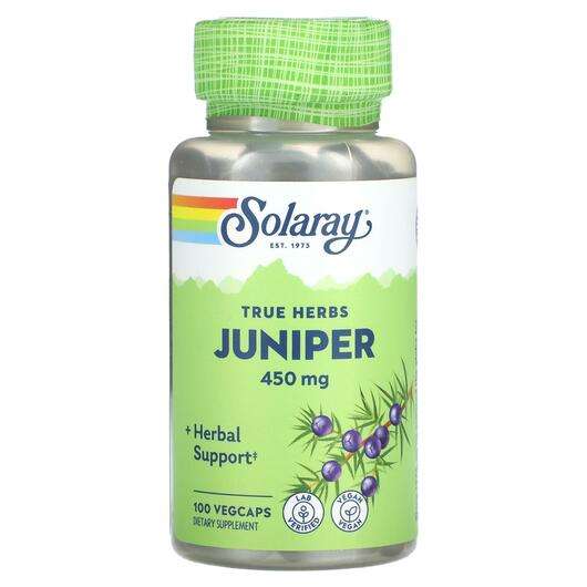 Основне фото товара Solaray, True Herbs Juniper 450 mg, Ягоди ялівцю, 100 капсул