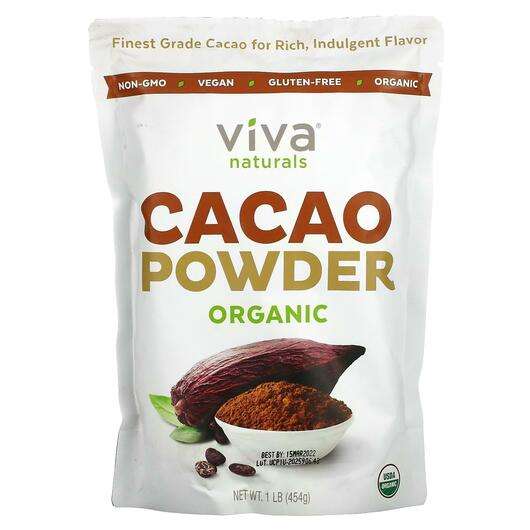 Основне фото товара Viva Naturals, Organic Cacao Powder, Порошок Какао, 454 г
