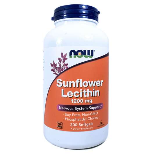 Основне фото товара Now, Sunflower Lecithin 1200 mg, Лецитин з соняшнику, 200 капсул