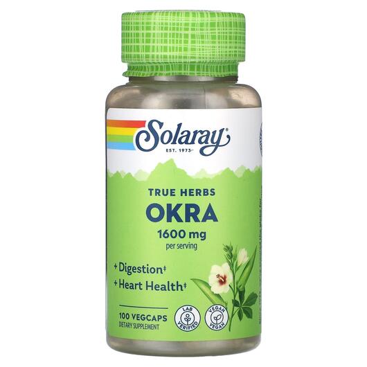 Основне фото товара Solaray, True Herbs Okra 1600 mg, Окра, 100 капсул
