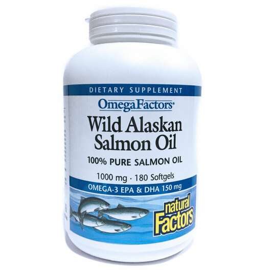 Основне фото товара Natural Factors, Wild Alaskan Salmon Oil 1000 mg, Олія з диког...
