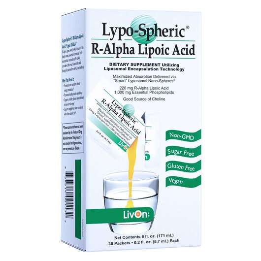 Основне фото товара LivOn Labs, Lypo-Spheric R-Alpha Lipoic Acid, R-альфа-ліпоєва ...
