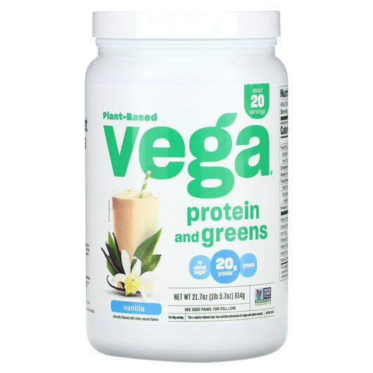 Основне фото товара Protein & Greens Vanilla Flavored Основне фото товара Vega, Protein & Greens Vanilla Flavored, Протеїн, 618 г
