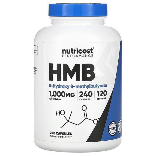 Основне фото товара HMB B-Hydroxy-B-methylbutyrate Основне фото товара Nutricost, HMB B-Hydroxy-B-methylbutyrate, Масляна кислота, 240 к