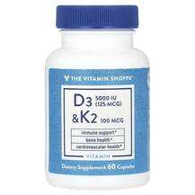 The Vitamin Shoppe, D3 & K2, Вітамін D3, 60 капсул