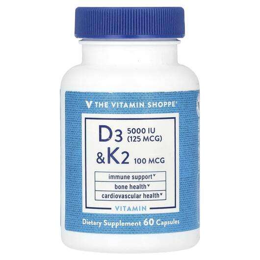 Основне фото товара The Vitamin Shoppe, D3 & K2, Вітамін D3, 60 капсул