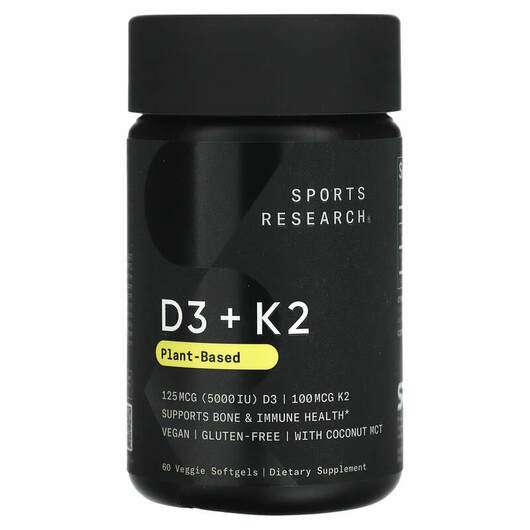 Основне фото товара Sports Research, Plant-Based D3 + K2, Вітаміни D3 K2, 60 капсул