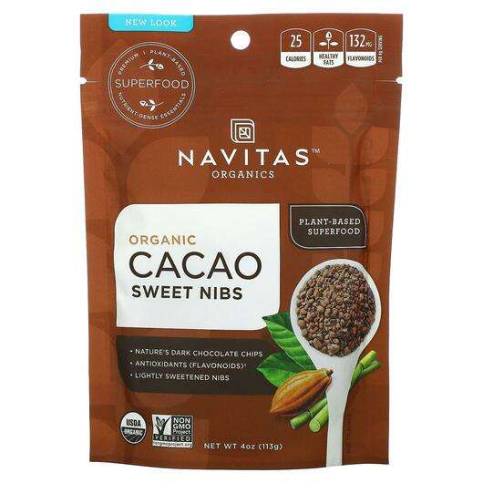 Основне фото товара Navitas Organics, Organic Cacao Sweet Nibs, Порошок Какао, 113 г