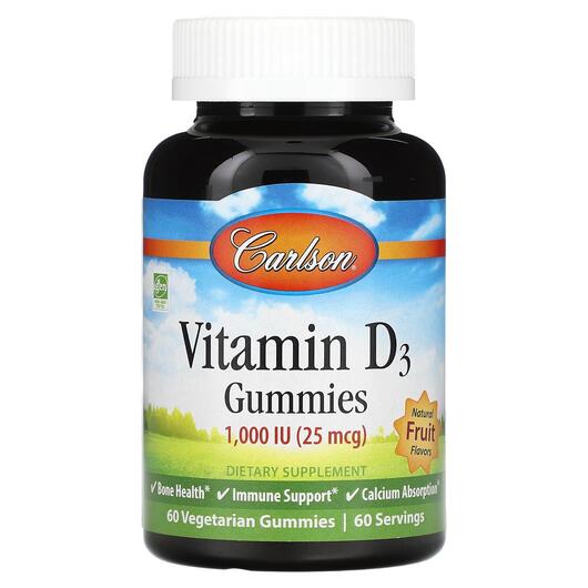 Основне фото товара Vitamin D3 Gummies Natural Fruit Flavors 25 mcg 1000, Вітамін D, 