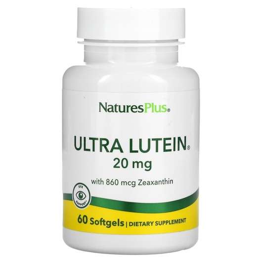 Основне фото товара Natures Plus, Ultra Lutein, Ультра Лютеїн 20 мг, 60 капсул