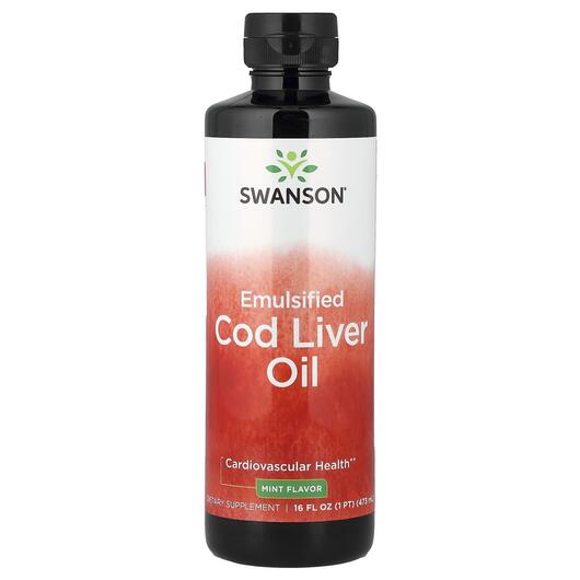 Основне фото товара Emulsified Cod Liver Oil Mint Основне фото товара Swanson, Emulsified Cod Liver Oil Mint, Олія печінки тріски, 473