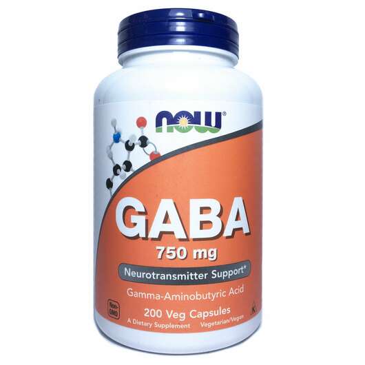 Основне фото товара Now, GABA 750 mg, ГАМК 750 мг, 200 капсул