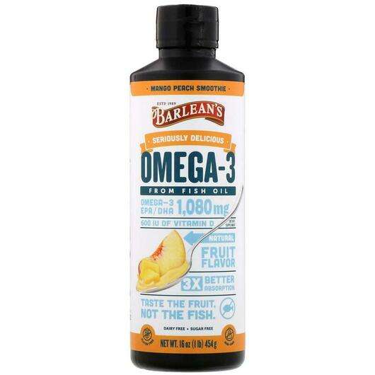 Основне фото товара Barlean's, Omega Swirl Fish Oil with Vitamin D Supplement Mang...