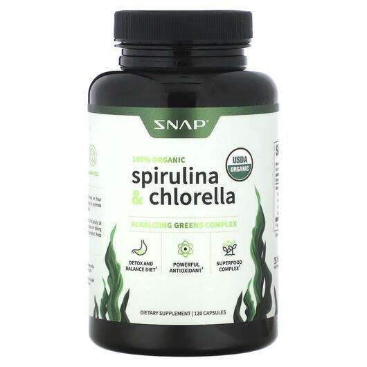 Основне фото товара Snap Supplements, Organic Spirulina & Chlorella, Спіруліна...