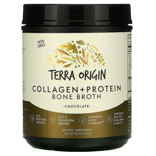 Основне фото товара Terra Origin, Collagen + Protein Bone Broth Chocolate, Колаген...