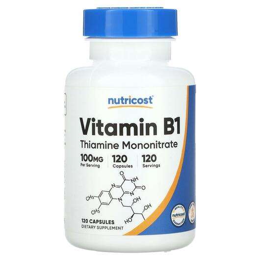 Основне фото товара Nutricost, Vitamin B1 100 mg, Вітамін B1 Тіамін, 120 капсул