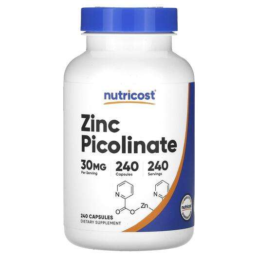 Основное фото товара Nutricost, Пиколинат Цинка, Zinc Picolinate 30 mg, 240 капсул