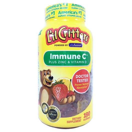 Основне фото товара L'il Critters, Immune C, Вітамін С + Цинк та Ехінацея, 190 цук...