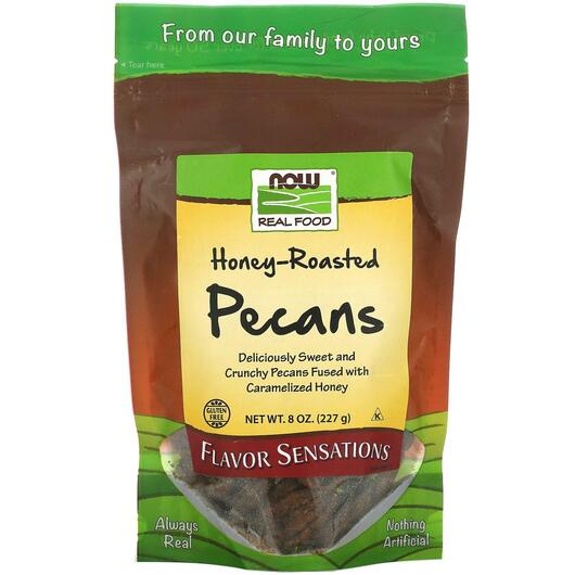 Основне фото товара NOW Foods, Real Food Honey Roasted Pecans, Мед, 227 г