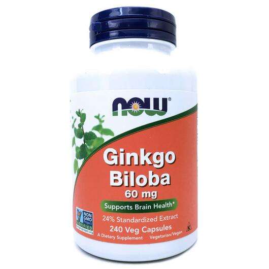 Основне фото товара Now, Ginkgo Biloba 60 mg, Гінкго білоба 60 мг, 240 капсул