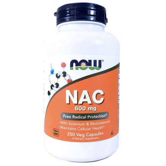Основне фото товара Now, NAC 600 mg, NAC N-Ацетил-L-Цистеїн, 250 капсул